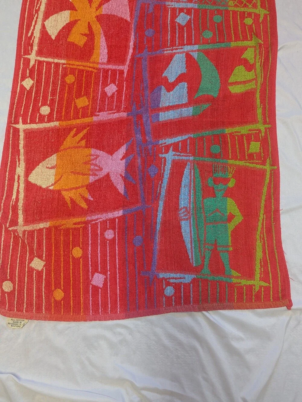 Jay Franco 100% Cotton Colorful Vtg Beach Towel Surfer Volleyball Fish 25